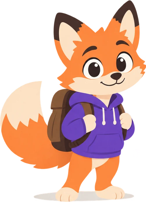 Rehber, der Reva-Fuchs, mit Rucksack und lila Hoodie.